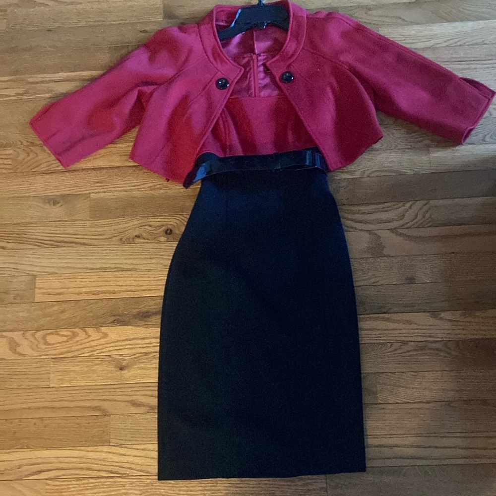 RICKIE FREEMAN TERI JON RED AND BLACK TWO PIECE DRESS